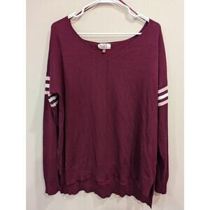 Light weight maroon v-neck terry cloth sweater w/ striped arm by So Herita, XL